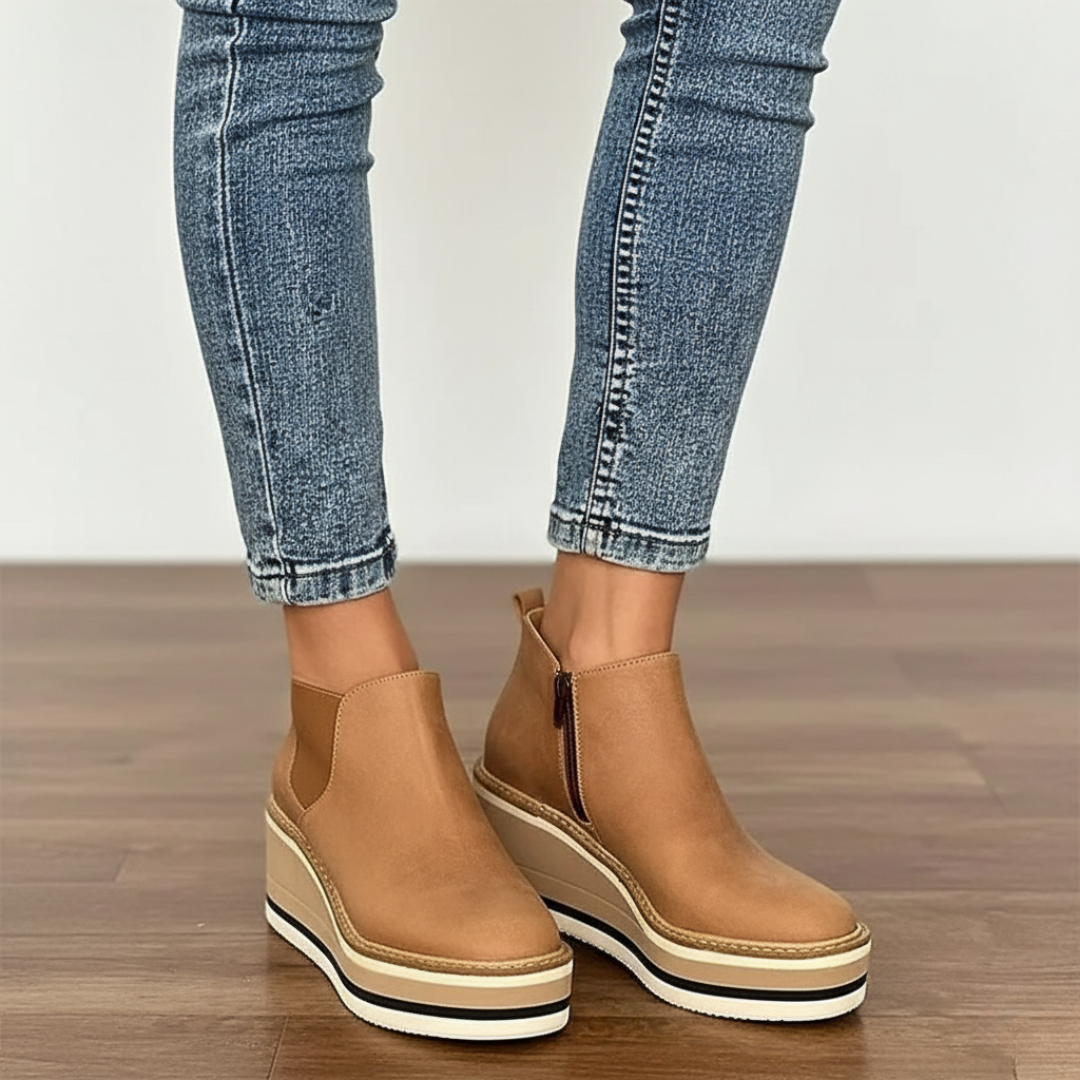 Botines con tacón de cuña y puntera redonda para mujer