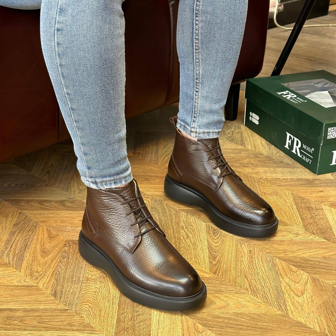 Botas de Cuero de Textura Rugosa para Hombre®