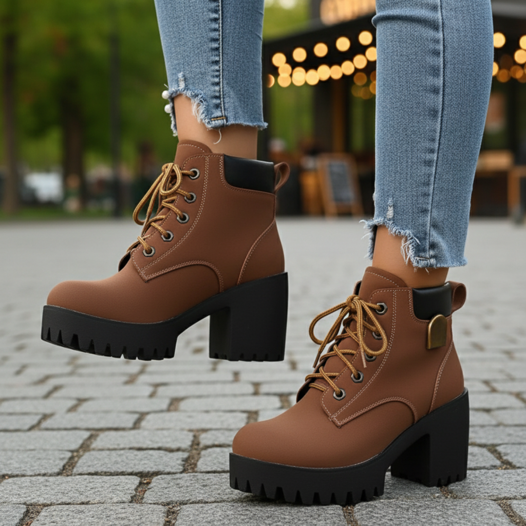 Botas de plataforma de cuero para mujer