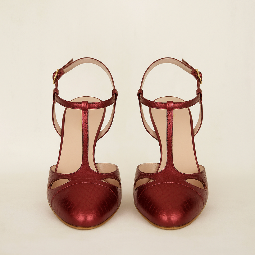 Tacones altos en cuero labrado metalizado elegantes para mujer