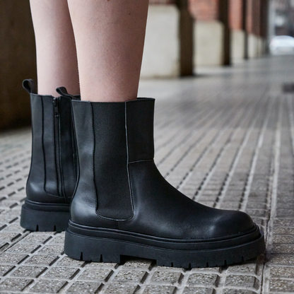 Bota de Cuero de Estilo Urbano con Suela Antideslizante para Mujer®