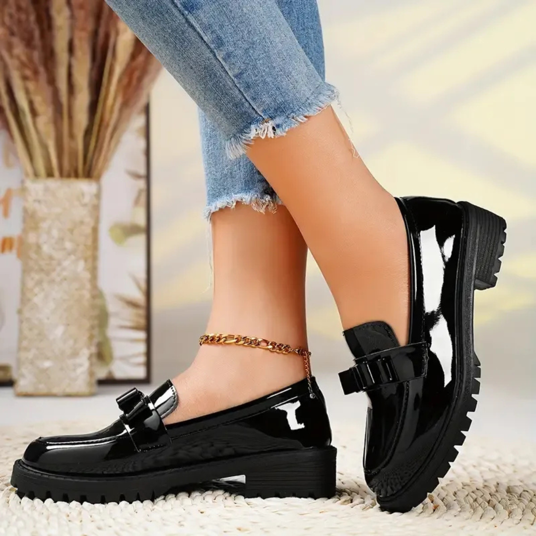 Zapatos de cuero de color liso para mujer con suela gruesa®