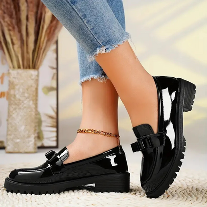 Zapatos de cuero de color liso para mujer con suela gruesa®