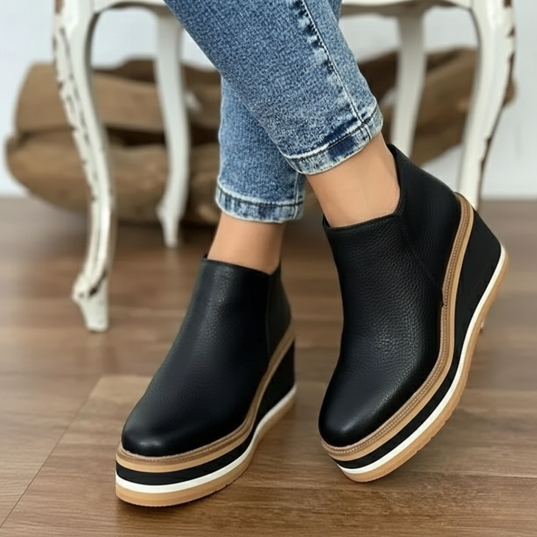 Botines con tacón de cuña y puntera redonda para mujer