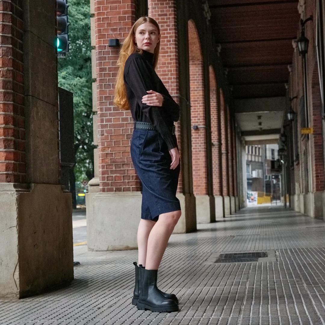 Bota de Cuero de Estilo Urbano con Suela Antideslizante para Mujer®