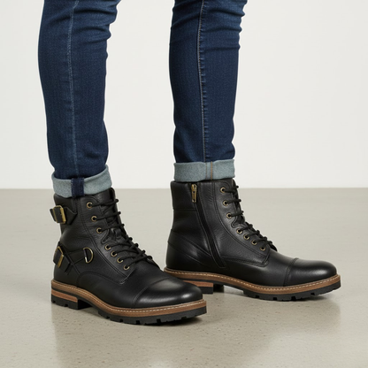 Bota de Cuero Negro con Suela de Alto Agarre Para Hombre®