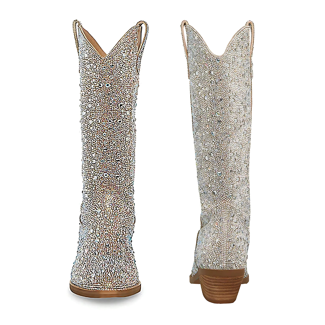 Botas brillantes de tacón para mujer