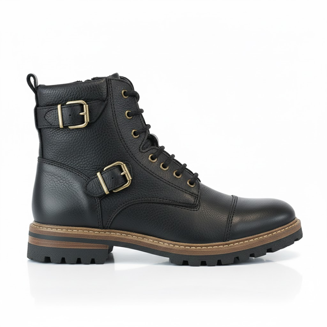 Bota de Cuero Negro con Suela de Alto Agarre Para Hombre®