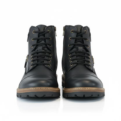 Bota de Cuero Negro con Suela de Alto Agarre Para Hombre®