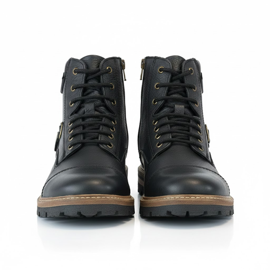 Bota de Cuero Negro con Suela de Alto Agarre Para Hombre®