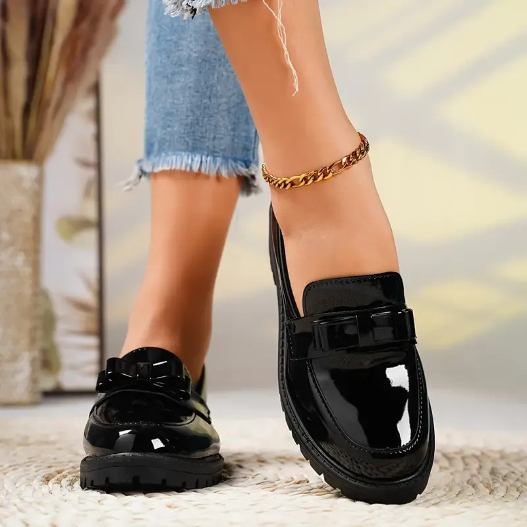 Zapatos de cuero de color liso para mujer con suela gruesa®