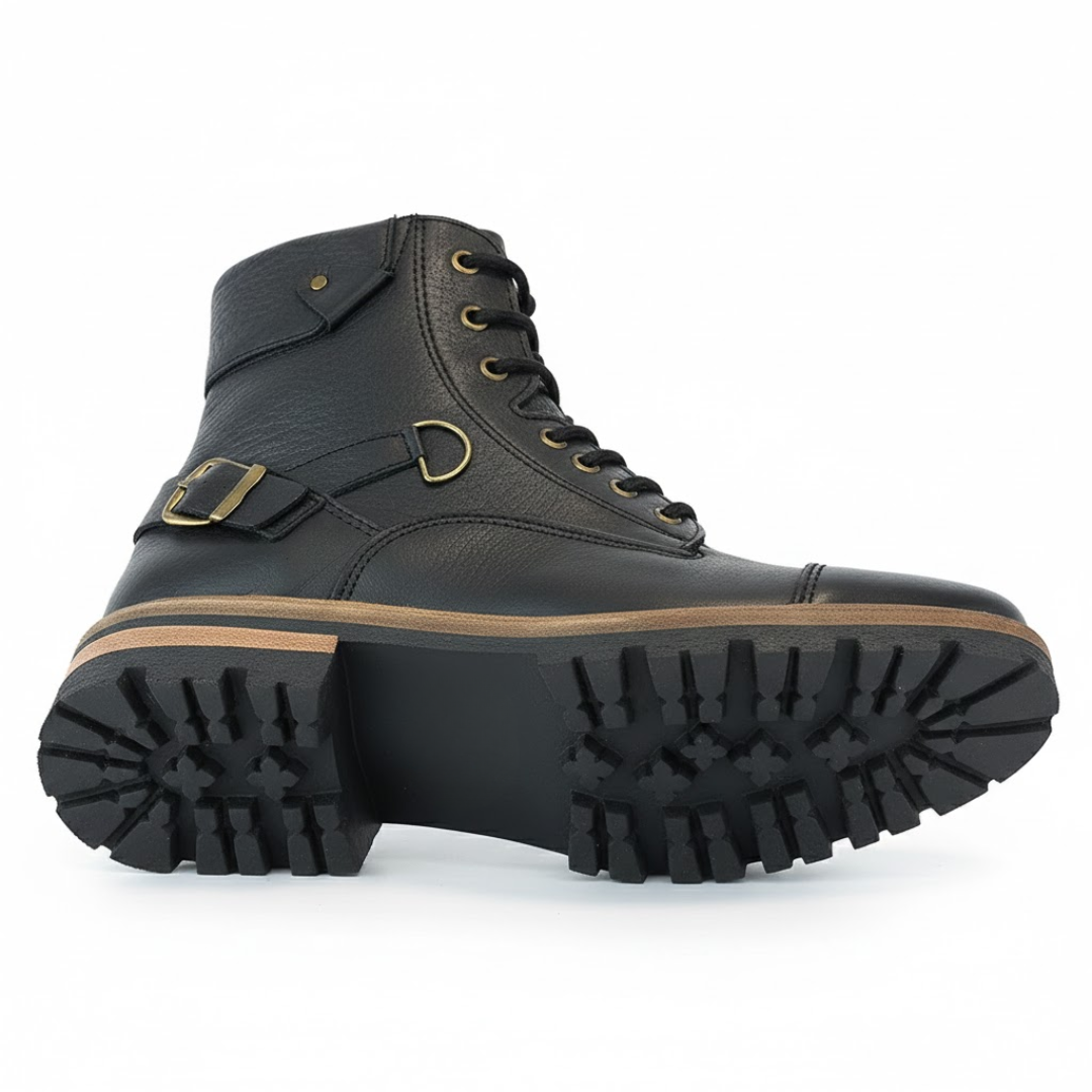Bota de Cuero Negro con Suela de Alto Agarre Para Hombre®