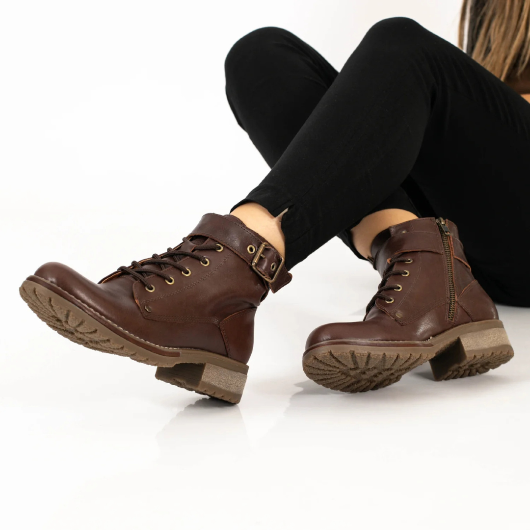 Bota de Media Caña de Cuero con Estilo Urbano Para Mujer