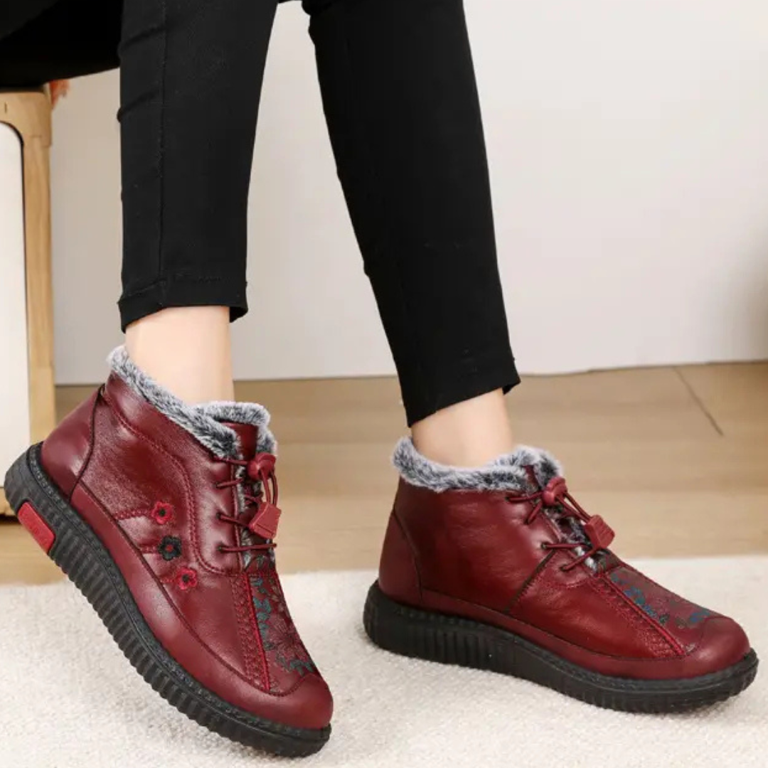 Botines de cuero hechos a mano con suela antideslizante para mujer